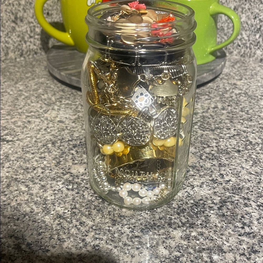 Assorted Jewelry in Glass Jar